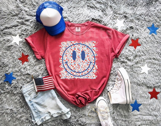 Red and Blue Floral Smiley