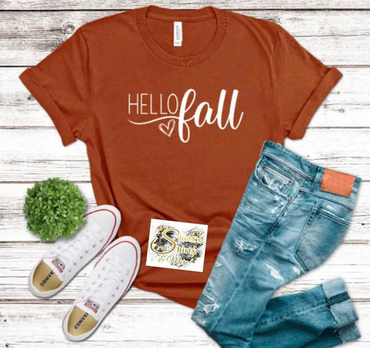 Hello Fall Cursive Heart
