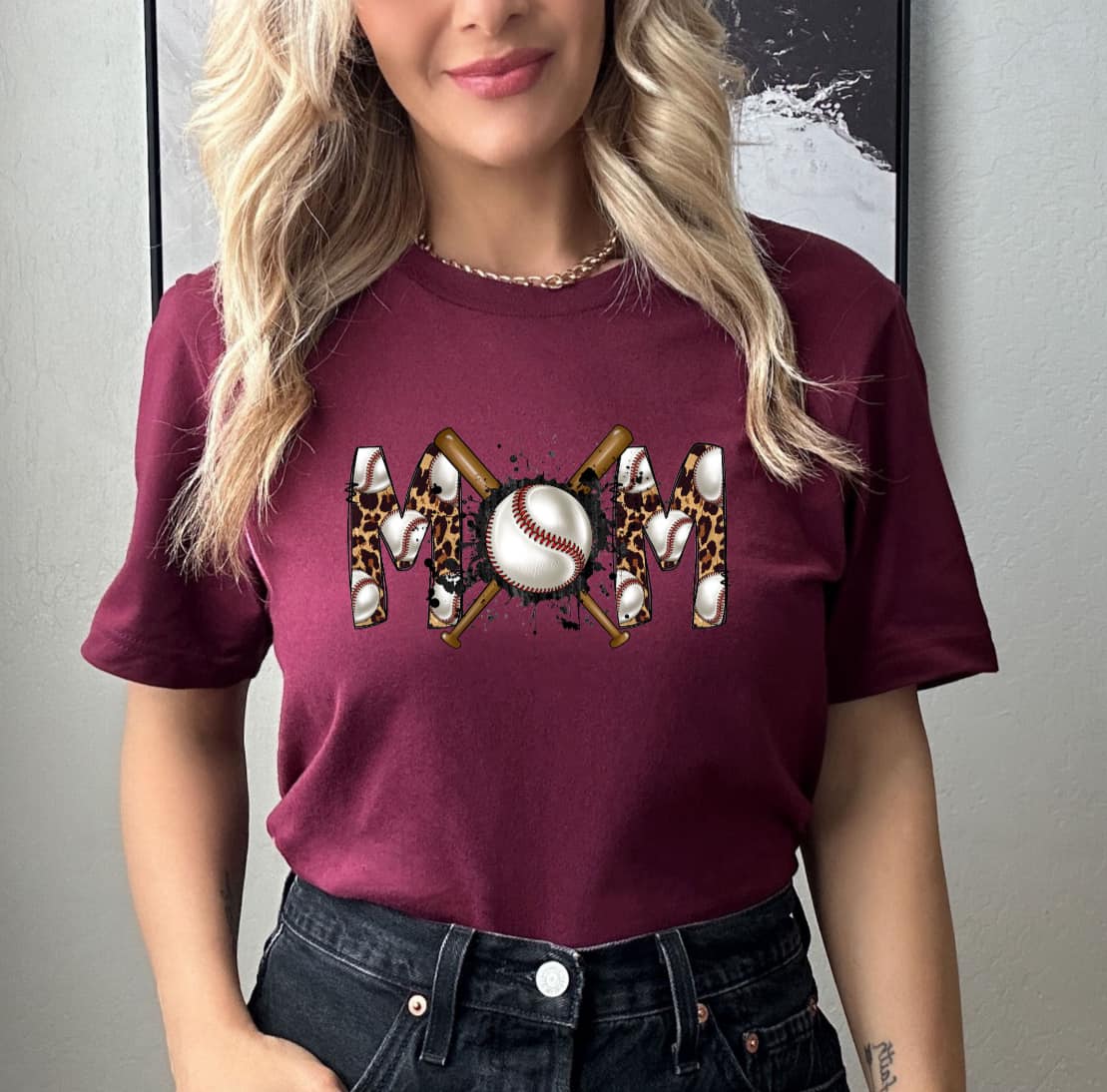 Baseball Mom cheetah with bats and ball