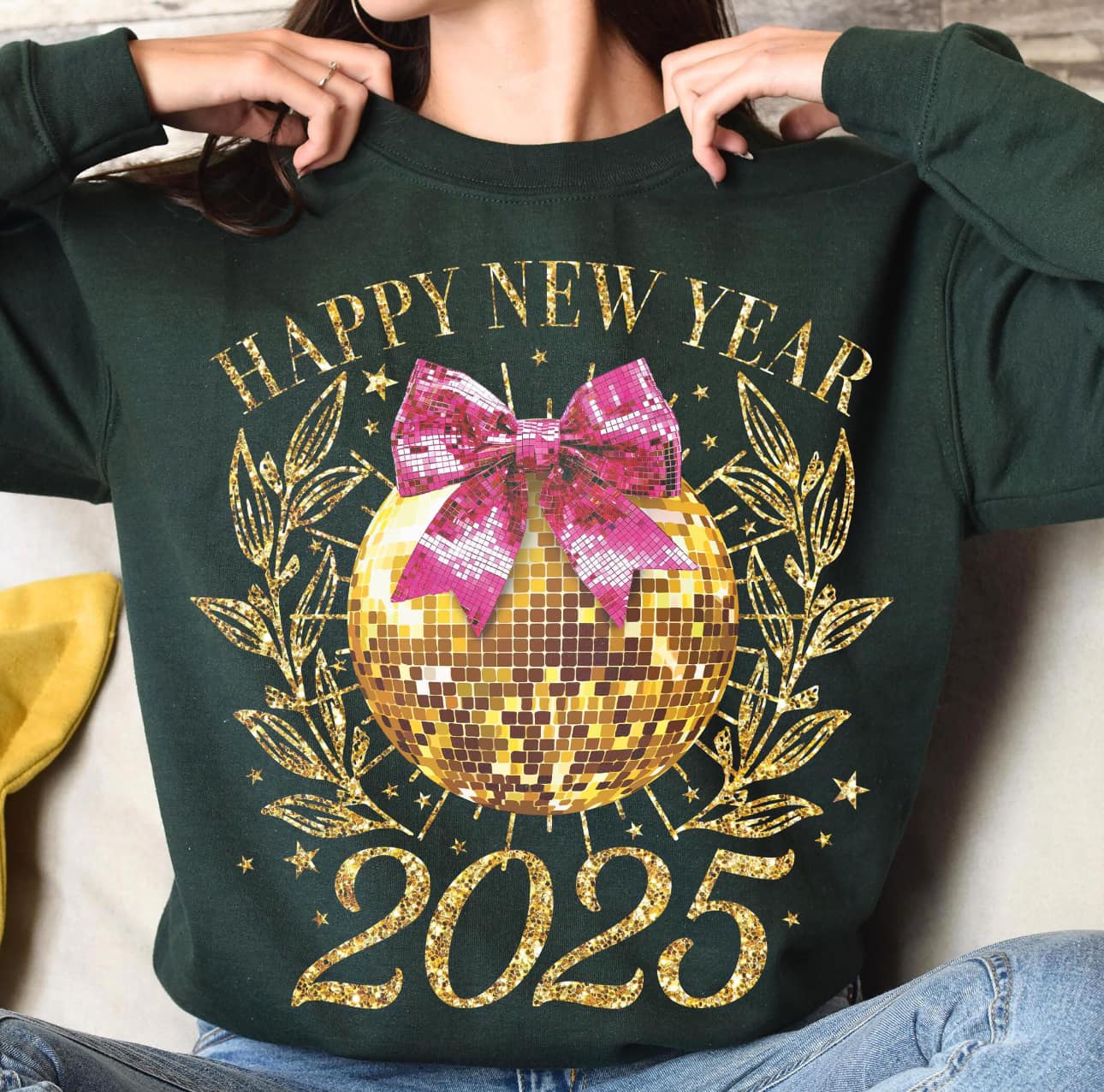Happy New Year 2025 pink glitter Crewneck (Copy)