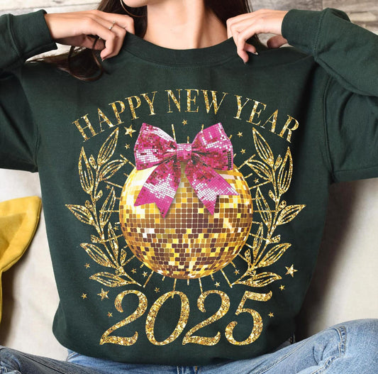 Happy New Year 2025 pink glitter Crewneck (Copy)