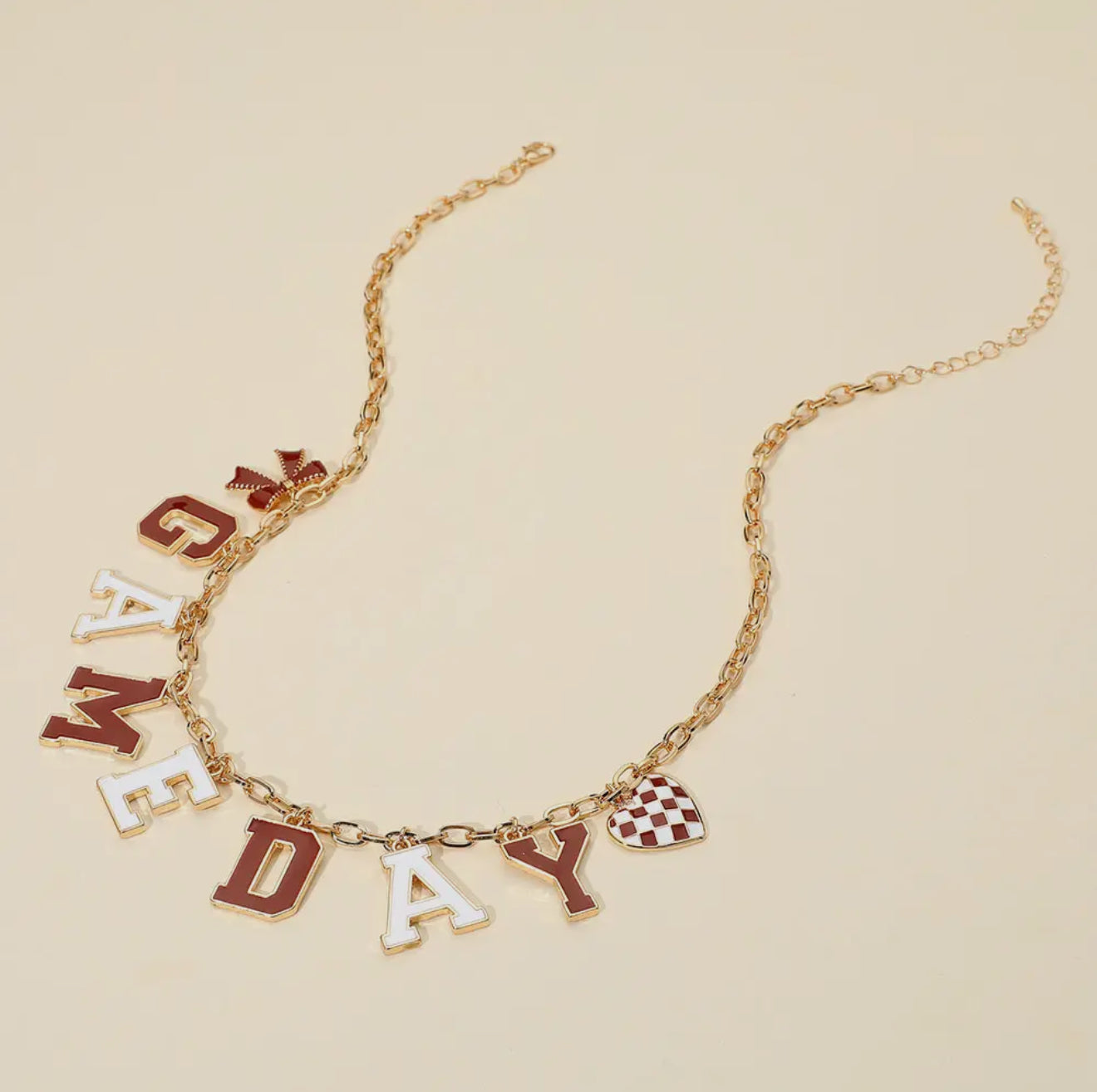 Game Day Letter Charm Station Necklace Burgundy and white