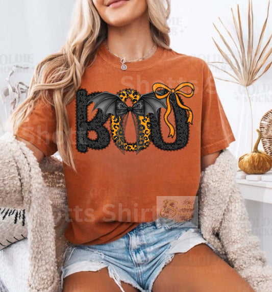 Boo black cheetah lace bow