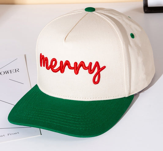 Merry Message Embroidered Five Panel Canvas Snapback Baseball Cap
