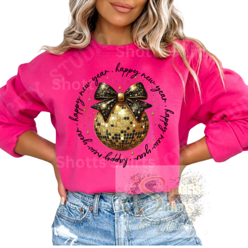 Happy New Year Gold Disco Black Coquette Crewneck