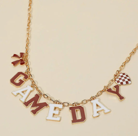 Game Day Letter Charm Station Necklace Burgundy and white