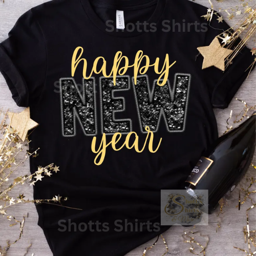 Happy New Year black Glitter